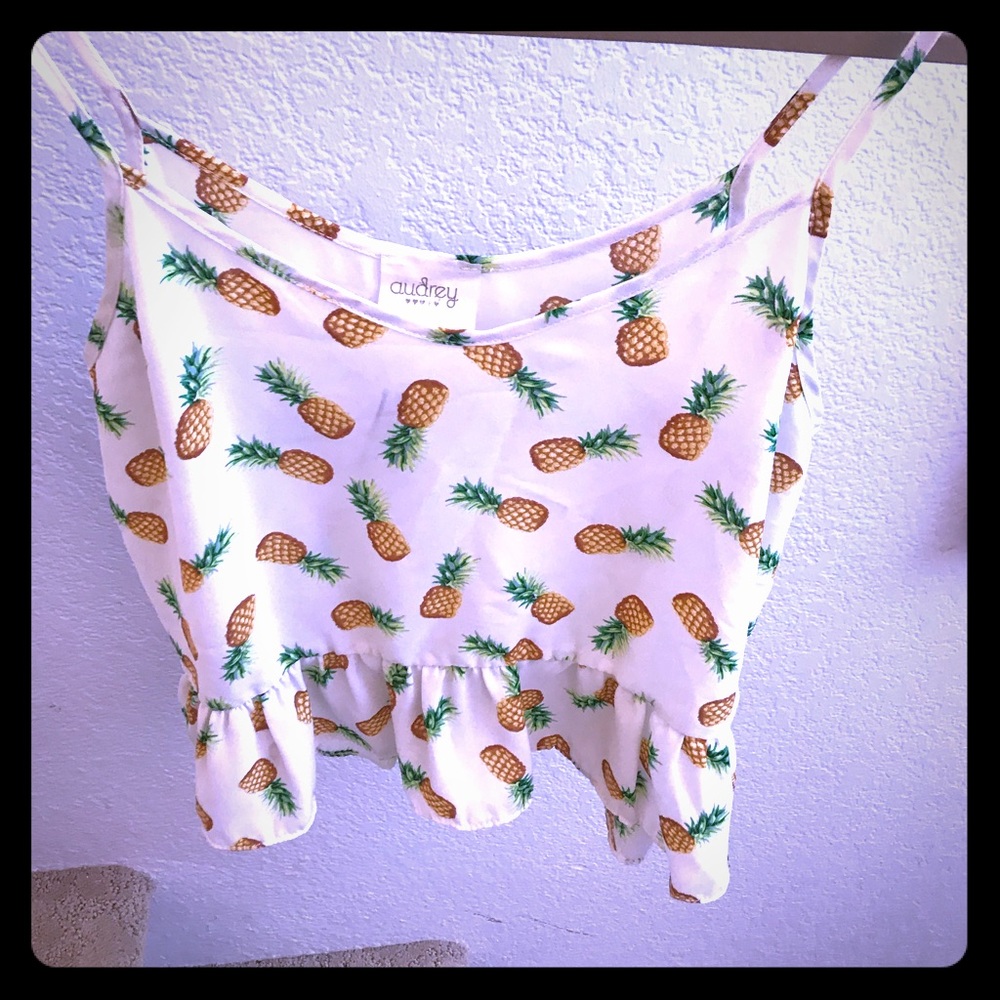 Audrey 3+1 pineapple print with ruffle trim top